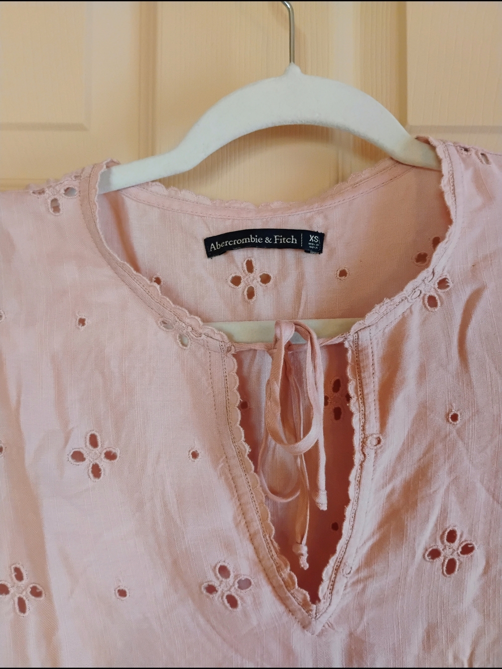 Abercrombie & Fitch Light Pink Eyelet Tie-Neck Tunic